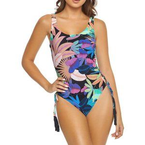 💫NWT PilyQ Gorgeous Electric Jungle Neon Floral Lace-up Reversible Swimsuit